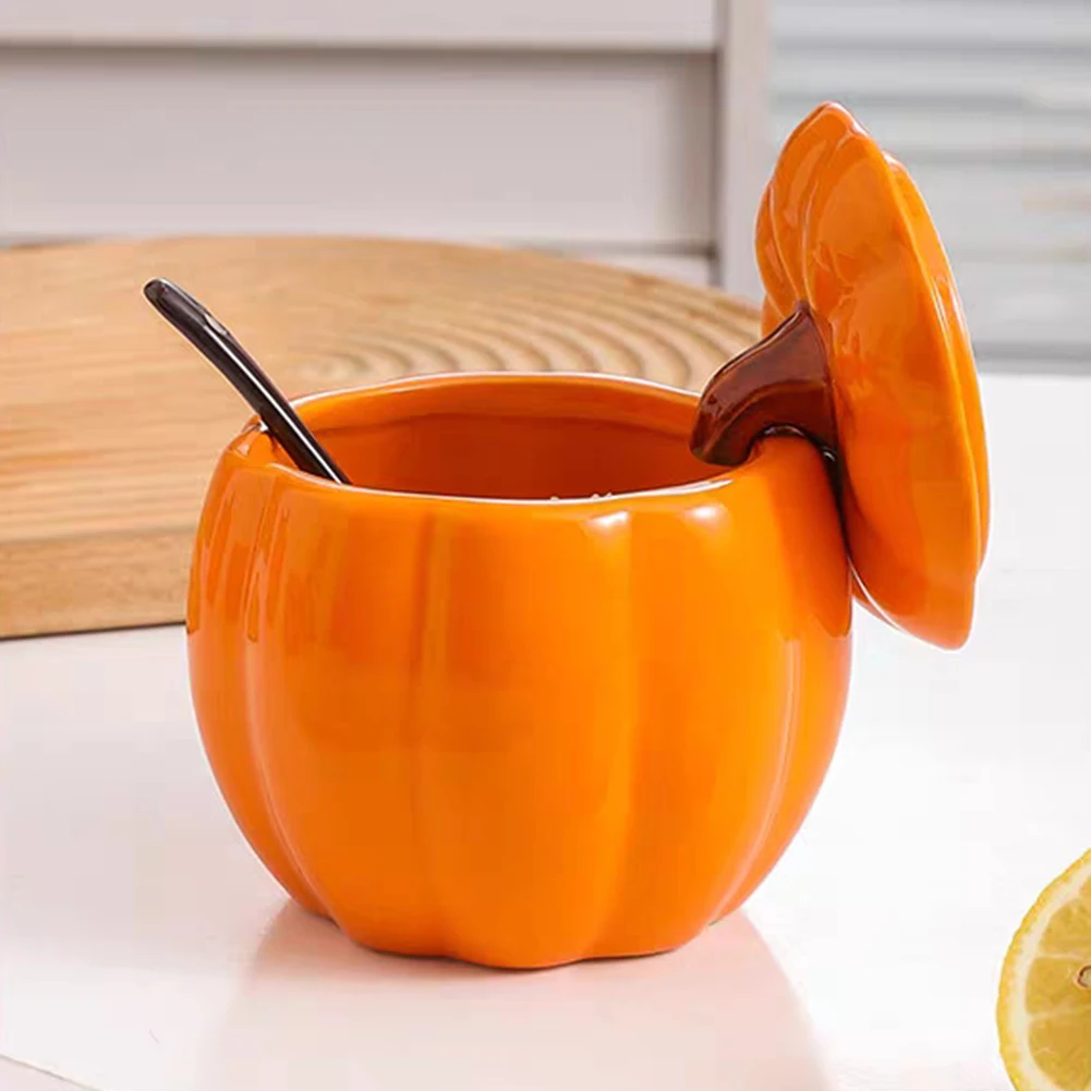 400mI Ceramic Soup Bowl with lid Creative Pumpkin shape Soup Bowl Household Large Soup Noodle Bowl Halloween Decoration