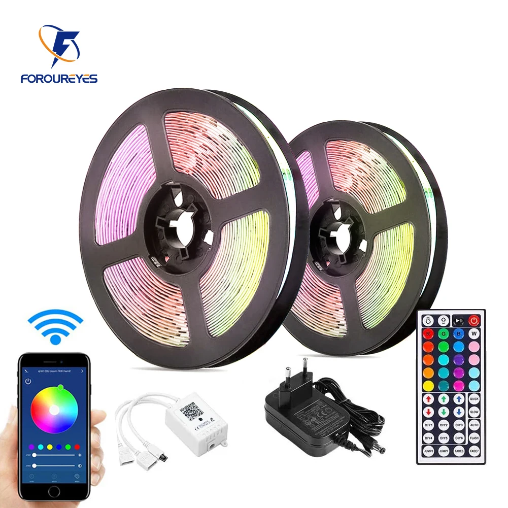 

40m 20m 12V Background Light Strip 5050smd RGB LED Tape APP 44keys Remote Musical Rhythm Intelligent Ambient Decorative Lighting