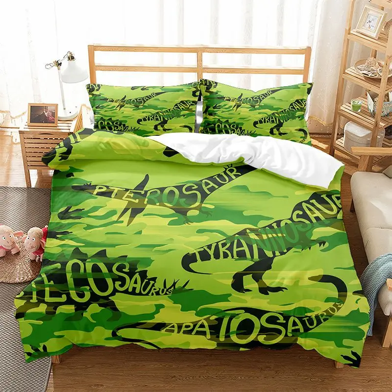 Erosebridal Conjunto de cama de dinossauro de desenho animado Queen,  lençóis de dinossauro para meninos, conjunto de cama de dinossauro antigo,  conjunto de cama de animais da selva com 2 fronhas decoração