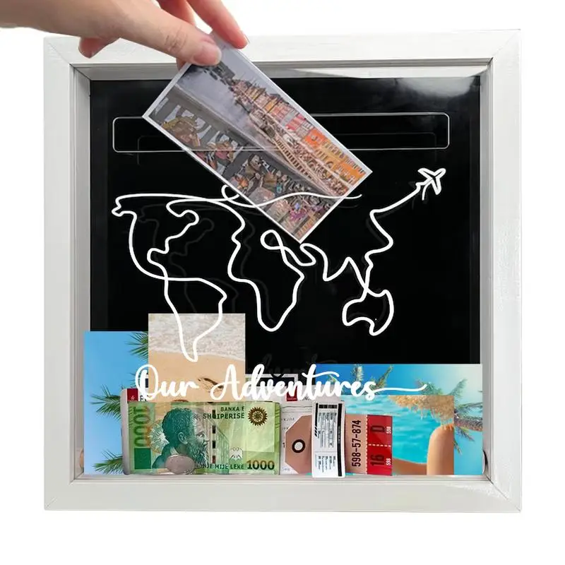 

Adventure Archive Box Memory Display Case Wooden Coin Ticket Saving Jar Kids Shadow Clear Fund Storage Boxes For Travel Photos