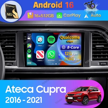 Autoradio Android 16 con Carplay e GPS per SEAT Ateca Cupra 2016-2021, Navigazione, WIFI+4G, BT, Lettore Video, Stereo 2 Din