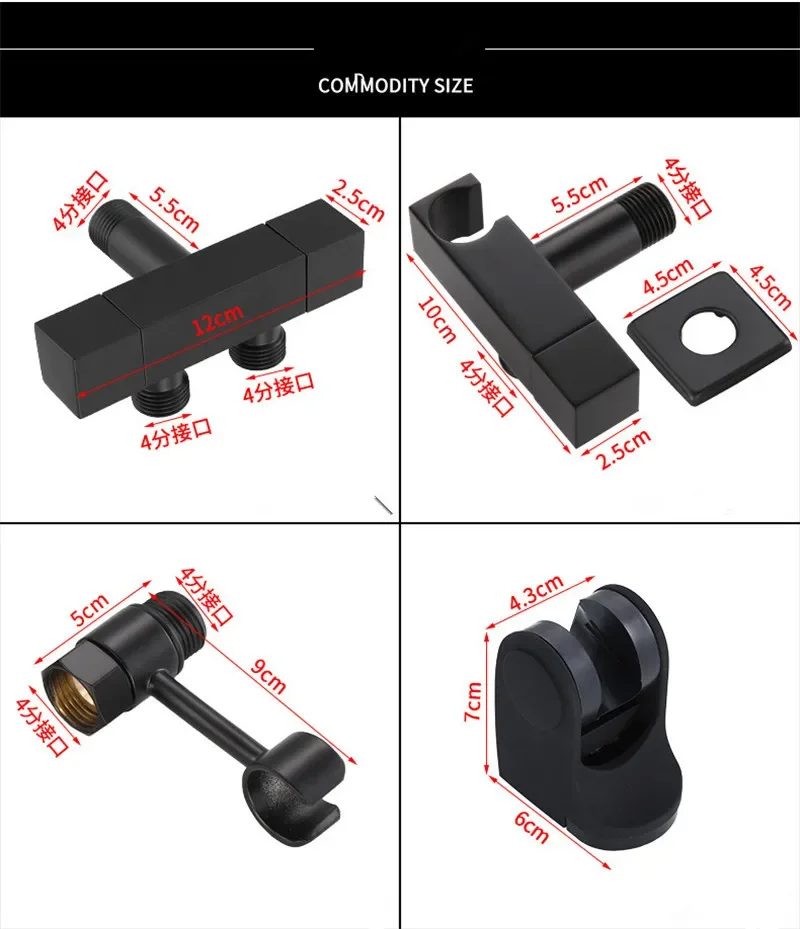 Description Picture 5 of itemHand Held Bidet Sprayer Douche Toilet Kit Bidet Faucet Black Brass Square Shattaf Shower Head Copper Valve Jet Bidet