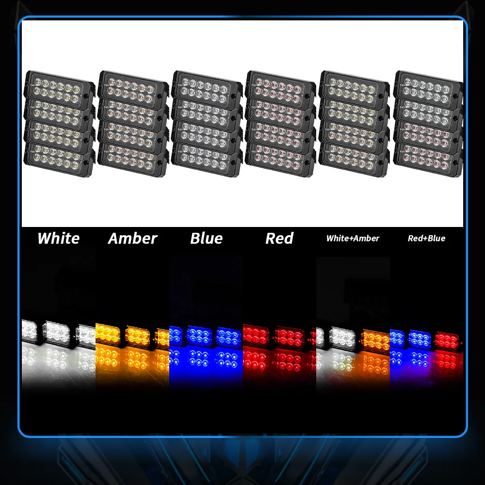 4Pcs Led Kit 12smd Auto Strobe Police Lights Cigaretteer Grille Warning Lamp 12V Motorcycles Fireman Flash Light Amber Red Blue