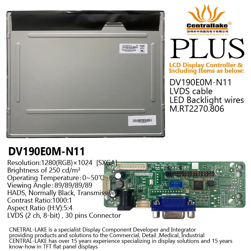 

Hot Sale for 19″LCD Industrial Display Screen Includes Controller Board :RTD2270 plus 19 inch DV190E0M-N11