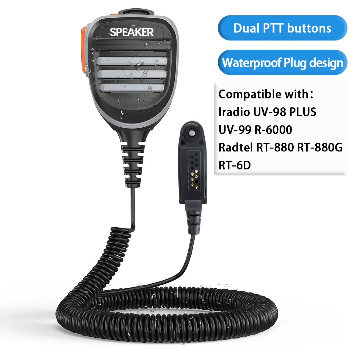 Dual PTT Walkie Talkie Microphone Speaker