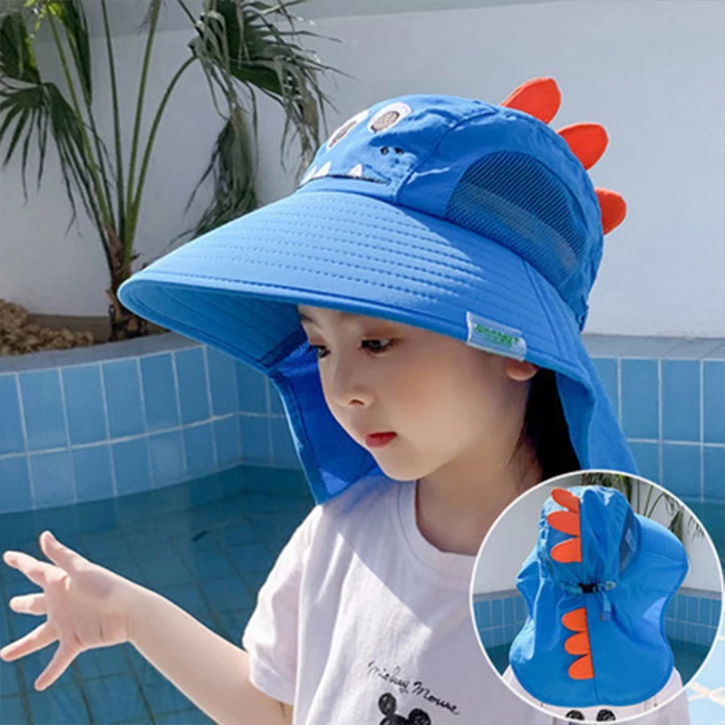 

Cute Cartoon Animal Sun Hat for Kids Boys Girls Summer Sunscreen Cap Wide Brimmed Sunshade Hat with Neck Rope Fisherman Hat