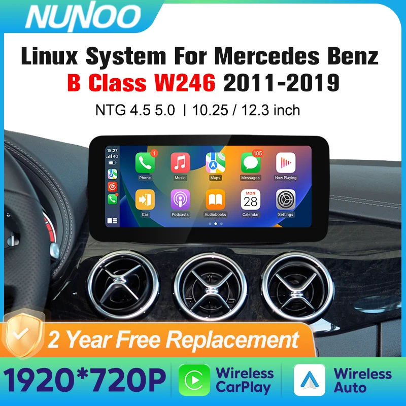 Pantalla táctil inalámbrica Carplay para Mercedes Benz Clase B W246 2011-2019 reproductor Multimedia de coche Radio Navi automotriz 1