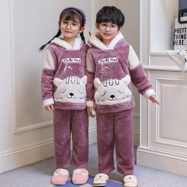 Pyjama à manches longues pour fille de 3 à 14 ans, ensemble de vêtements de  nuit, doux, mignon, pour la maison, cadeaux - AliExpress