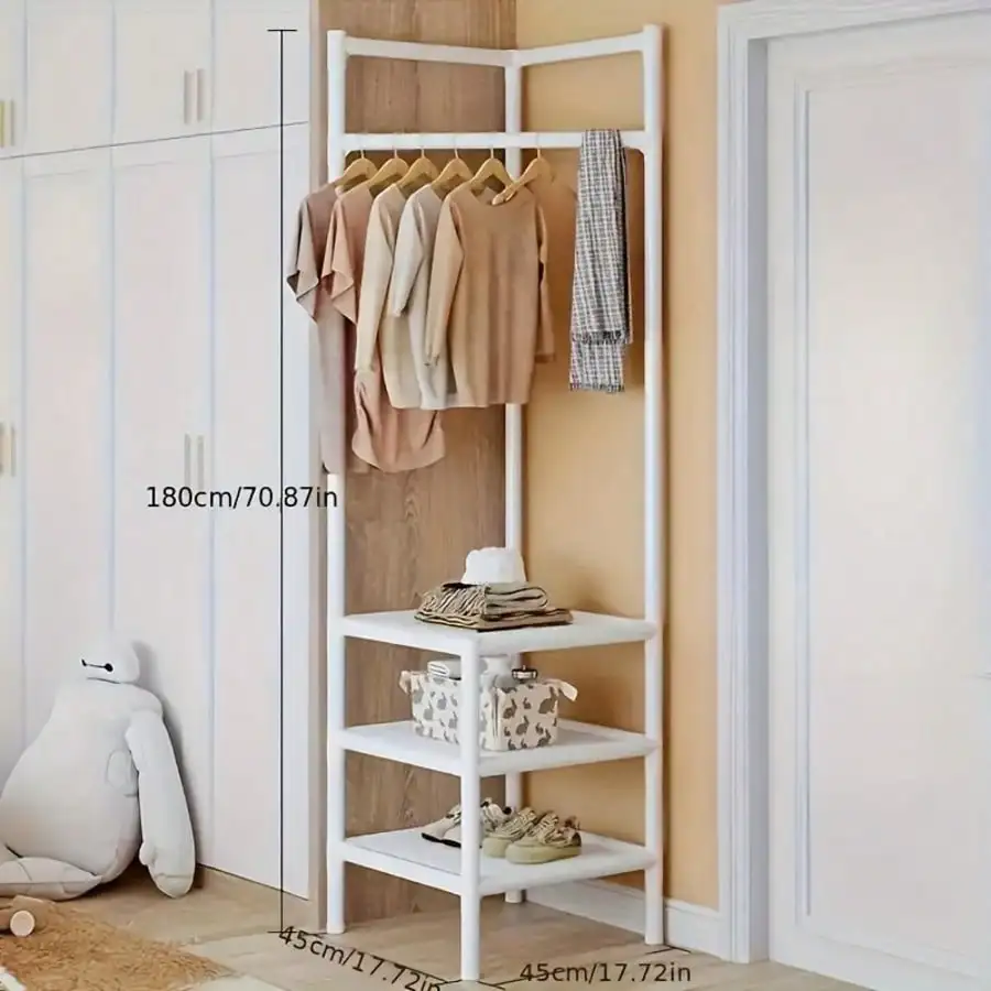 Multi-Function Corner Coat Rack, Freestanding Sturdy Tall Clothes Tree With Shoe Rack And Hooks, Suitable For Entryway, Closet