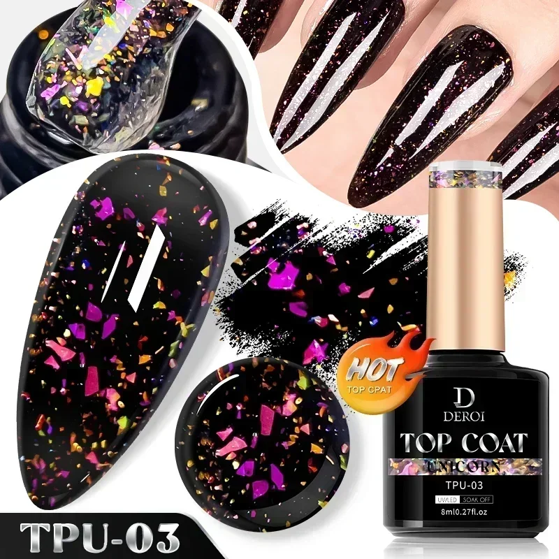New Aurora Flash Top Coat for Nail Art No Wipe Dot Top Coat Glitter Laser Flake Glossy Topcoat Varnish Seal UV Gel Polish 8ml 5
