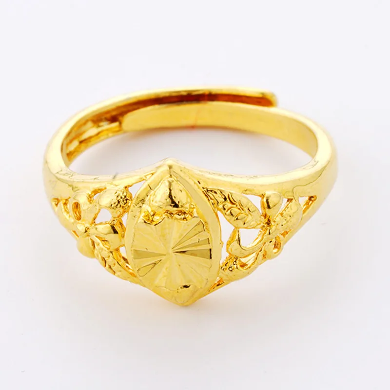 24K Gold Plated Wedding Engagement Rings for Women Flower Heart Star Opening Finger Ring Many Styles Gift