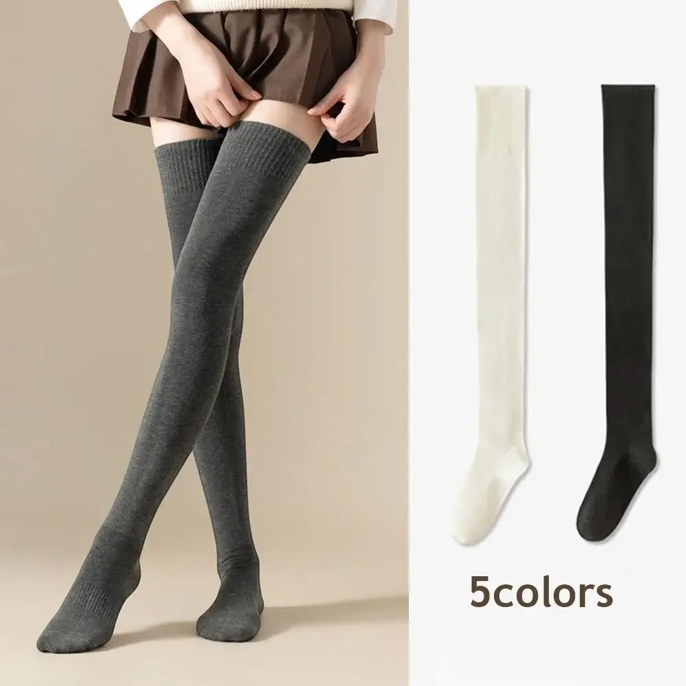 Winter-Oberschenkelstrümpfe für Frauen, 100 cm, verlängerte JK-Lolita-Strümpfe, einfarbig, über dem Knie, schmale Samt-Oberschenkelsocken – Detail 4