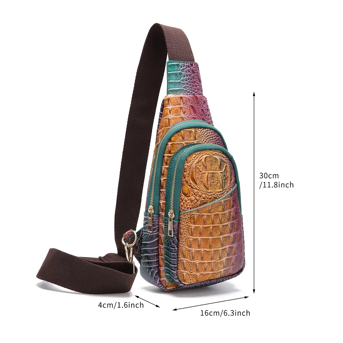 Crocodile Embossed Women’s Satchel Chest Bags Purse Elegant Crossbody Bag Wide Shoulder Strap Fashion Casual PU Retro Daypack