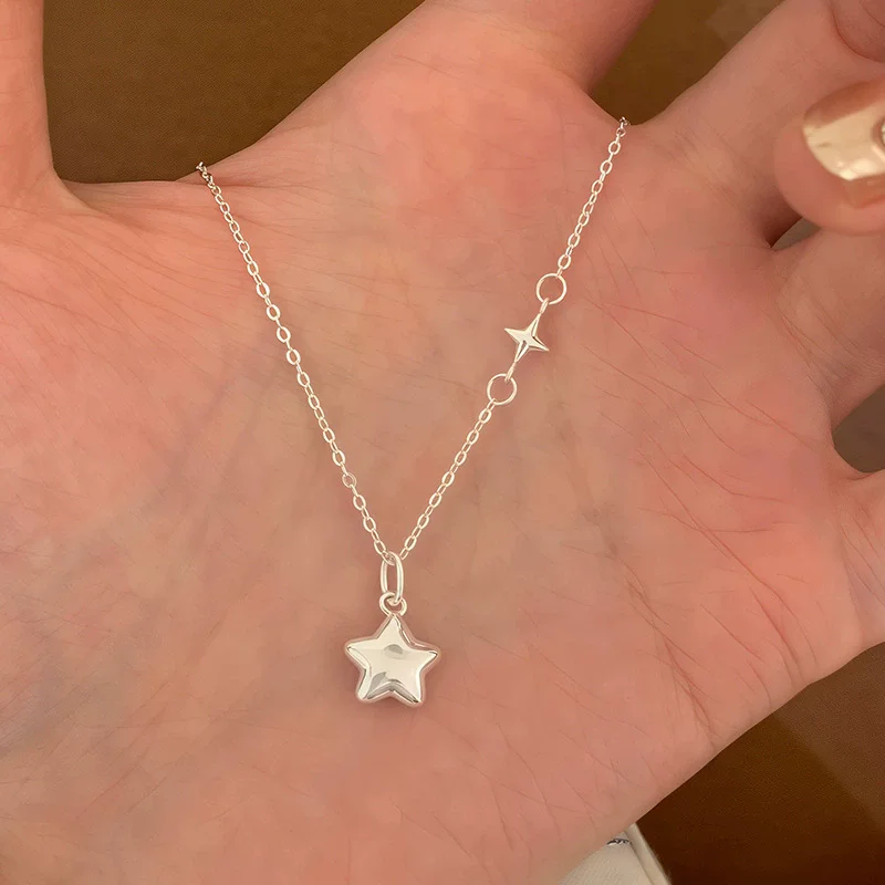 New Arrival 925 Sterling Silver Necklace For Women , Exquisite Five Pointed Star Collarbone Chain Jewelry Gifts_voghion.com