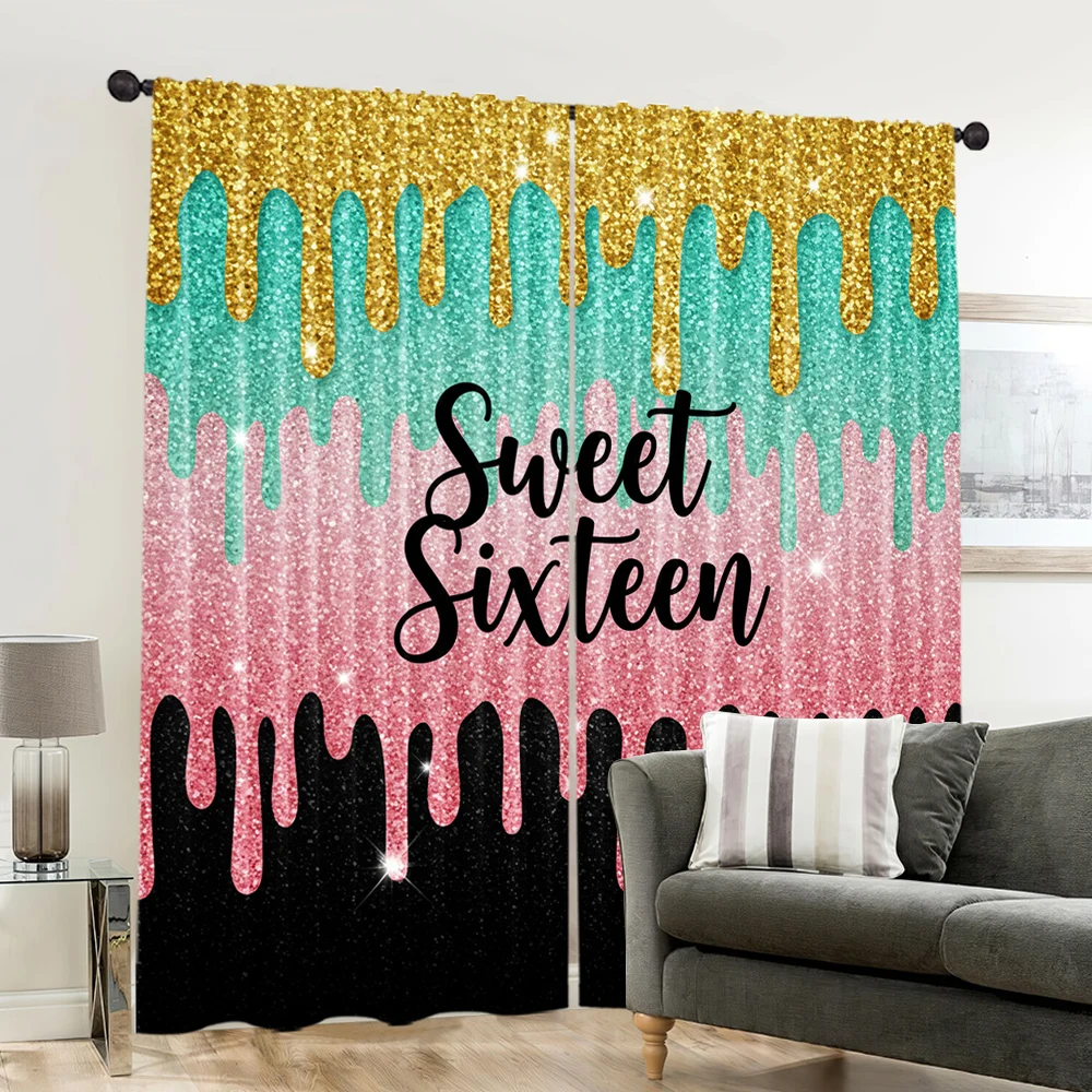 2pcs, spring summer Curtains Sweet sixteenth birthday Semi-Sheer Curtains Polyester Woven Room Decor for Living Room, Bedroom & 6