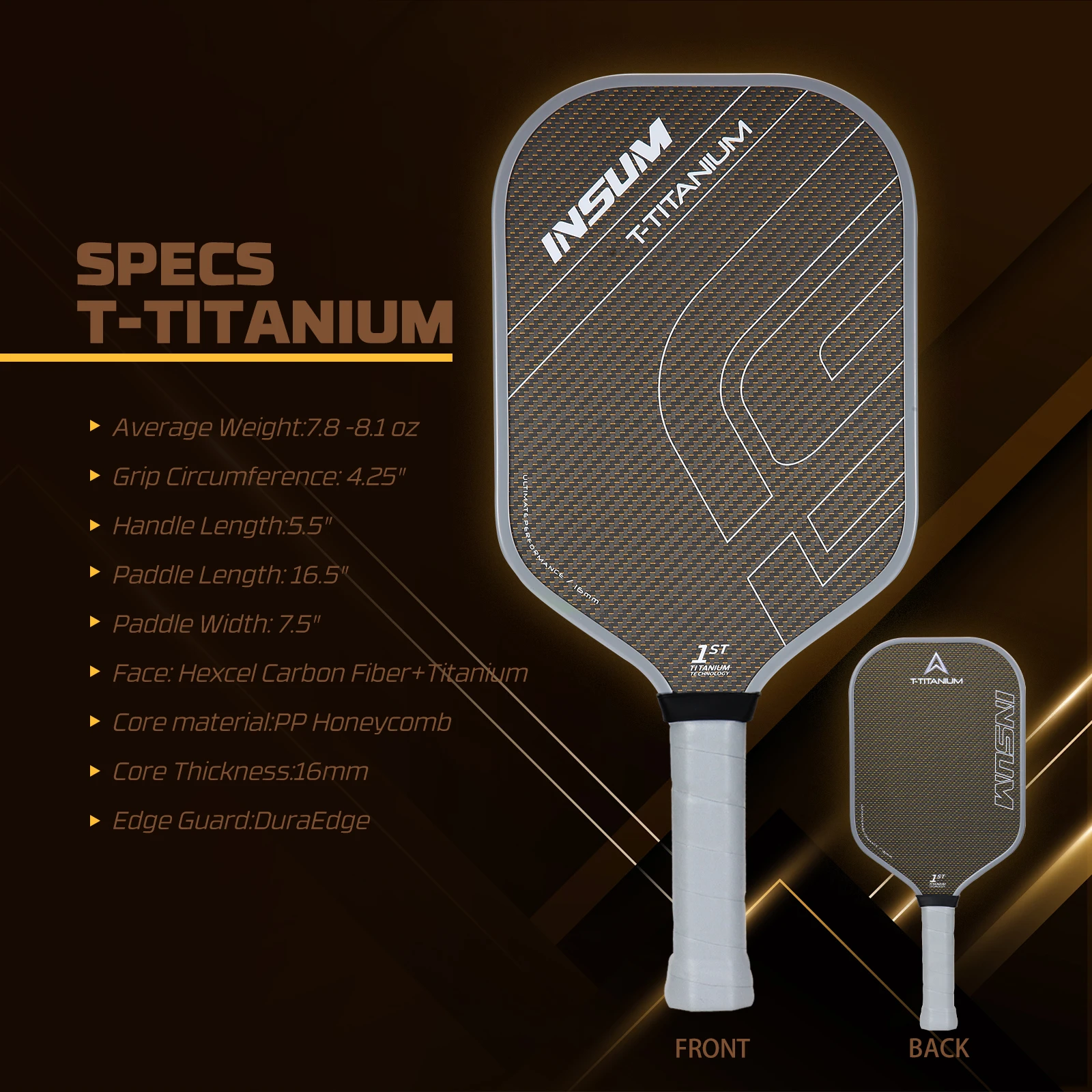 INSUM T-Titanium Pickleball Paddle USAPA certified CTS-Carbon Titanium Surface 1st titanium Tech Pickleball racket High Grit