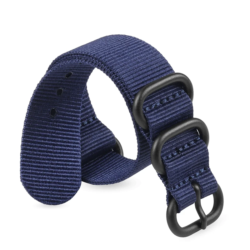 Elegant Black Nylon Woven Watch Strap with Fine Steel Buckle