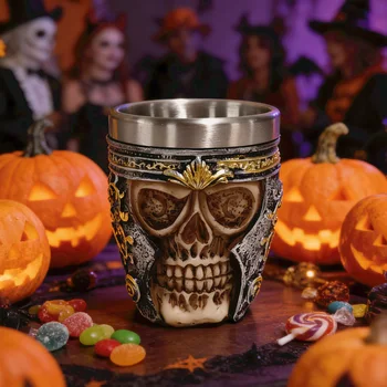 Tazza Gotica Unica a Forma di Guerriero, Tazza da Caffè con Teschio Scheletrico, Resistente al Calore, Motivo Vivace per Decorazione Casa e Bar 2