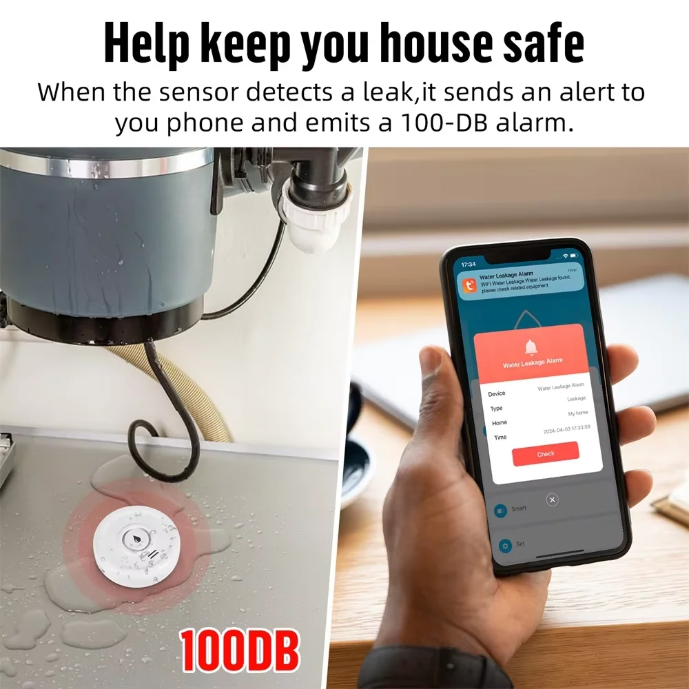 Tuya WiFi Flood Sensor Detector KERUI Tuya WiFi Flood Sensor Detector Loudly Sound Alarm Alert Water Leakage Sensor Detection Smart Life App Remote Monitoring