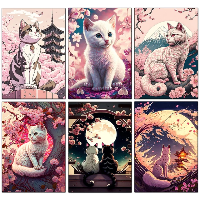 DIY Cherry Cat Painting with Diamonds 1