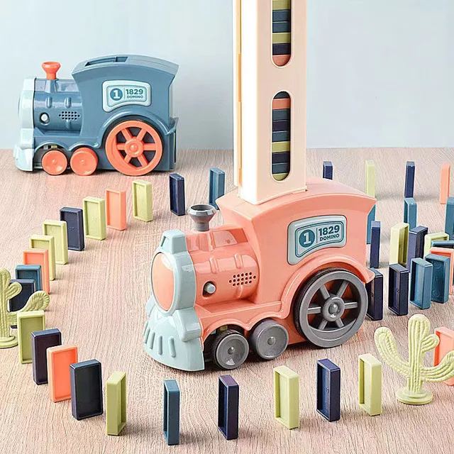 Child Domino Train Car Set Sound Light Automatic Laying Domino Brick Colorful Dominoes Blocks Game Educational DIY Toy Kids Gift 2