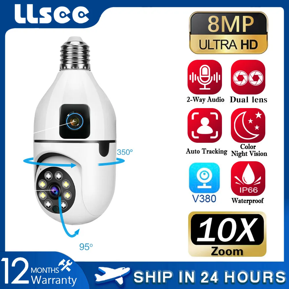 

LLSEE V380 Pro, двойной объектив, 8 Мп, камера видеонаблюдения с высокой четкостью, беспроводная Wi-Fi