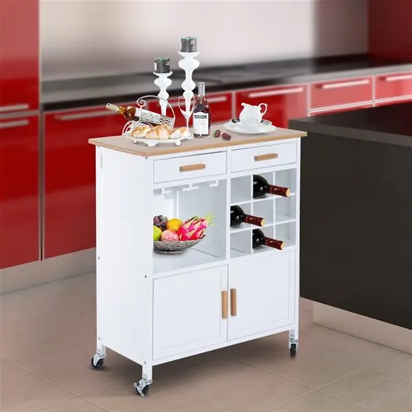 Dining Room Cupboard 2 Door Rolling Kitchen Island Carts with Drawers Wine Rack Storage Sideboard et Serving Utility Trolley