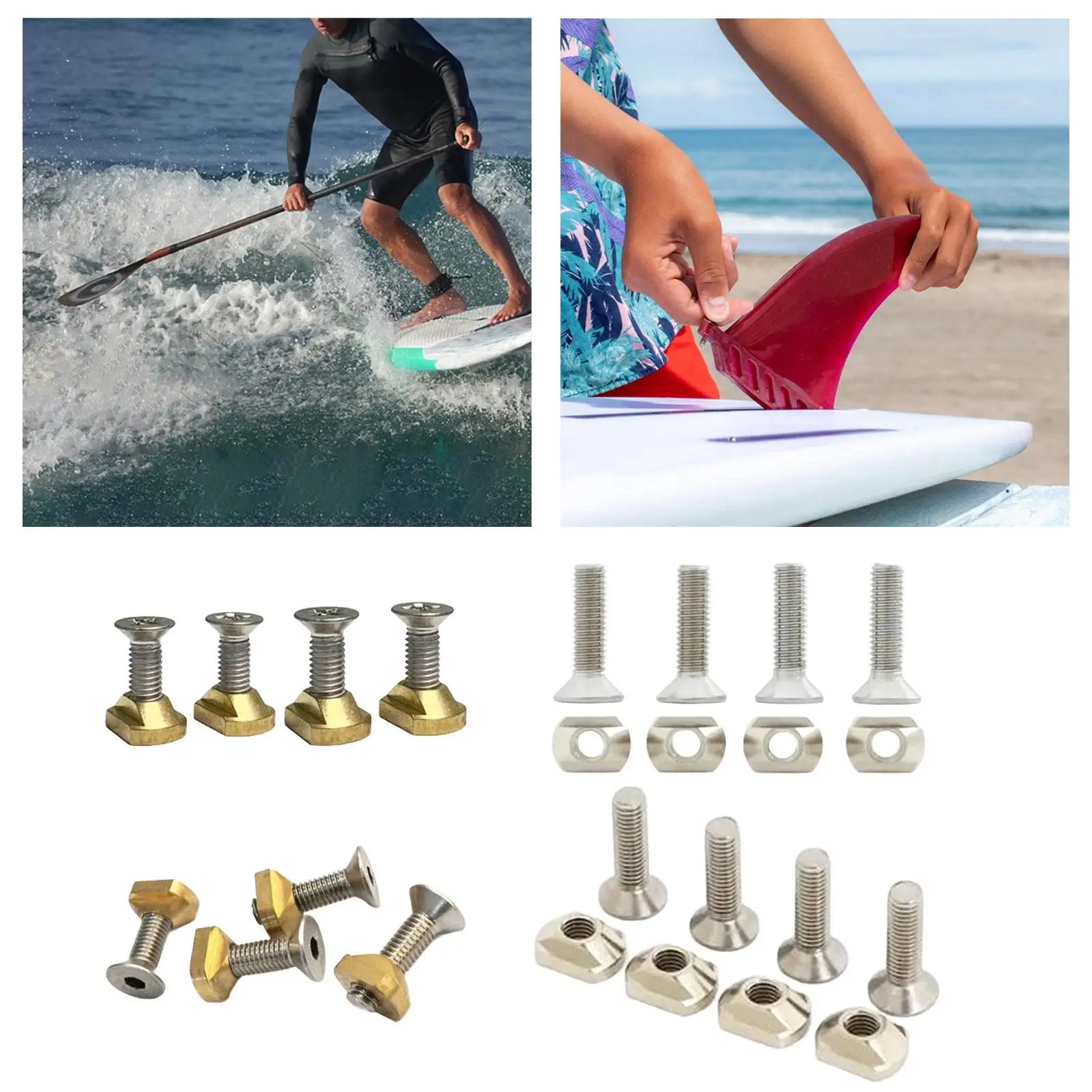 4 Pieces Surfboard Fin Screws Paddleboard Fin Screw No Tool Needed Surf Thumb Fin Screw and Plate for Outdoor Surfing Summer