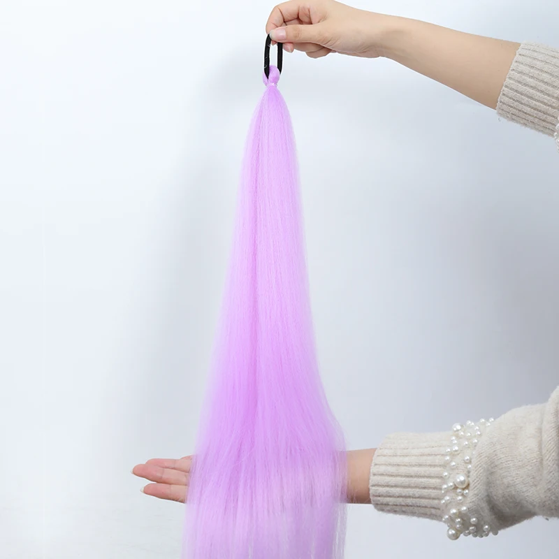 Synthetic Purple Hair Ponytail Extensions Long Braiding Hair with Elastic Hair tie Colorful Hairpiece for Kids Girls Daily Party