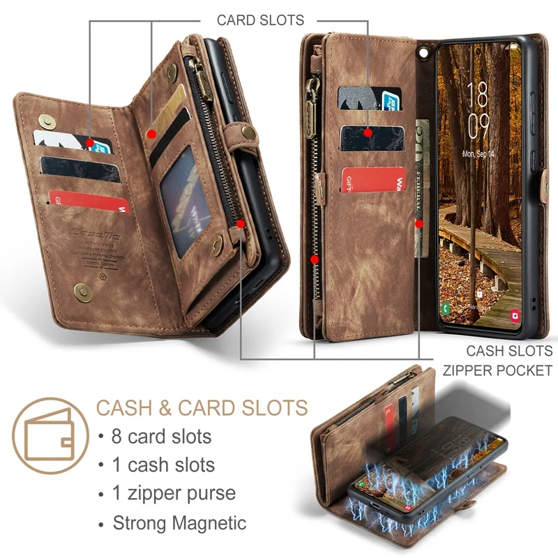 2 in 1 Magnetic Wallet Case for Samsung Galaxy S23 S22 S21 S20 A13 A14 A33 A34 A53 A52 A54 Support Wireless Charging Zipper Bag