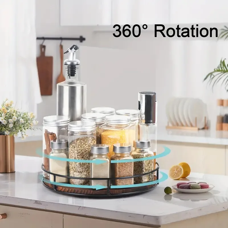 Wooden Storage Rack Rotating Tray Organizer For Cabinet Kitchen Countertop Spice Storage Sundries Organizer Home Supplie