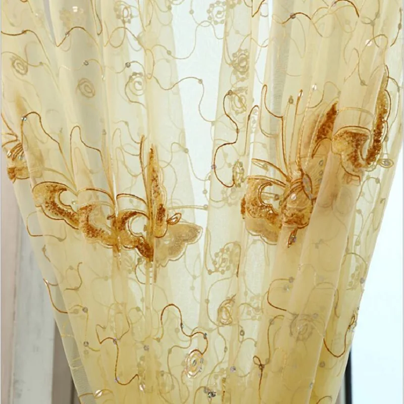 Romantic Modern Embroidered Sequins Butterfly Rustic Sheer Purple Voile Curtains For Living Room Bedroom Kitchen sheer curtains window curtains decor curtains embroidered curtains