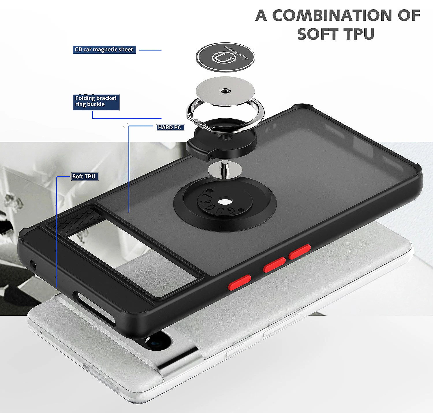 Custodia Google Pixel 7 Pro XINYEXIN - Con Anello 360° - TPU Silicone