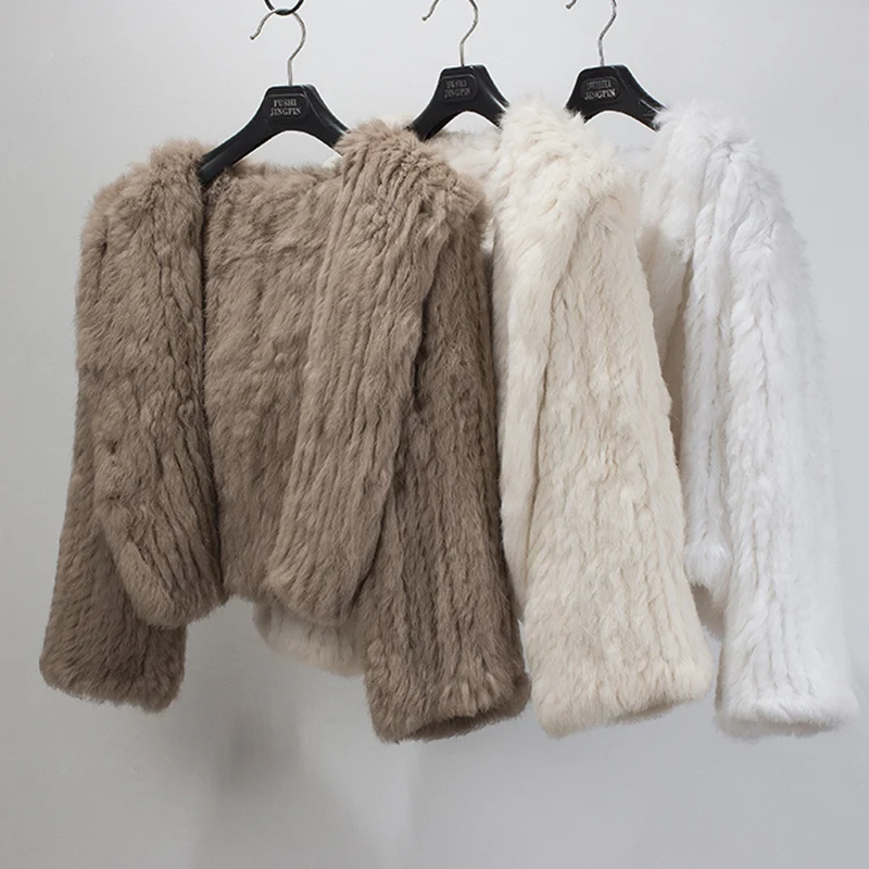 Women Winter Real Rabbit Fur Hooded Coat Female Long Sleeve Warm - Main Image