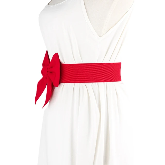 Elegant Large Bow Elastic Belts Women Wide Side Waistband Dress