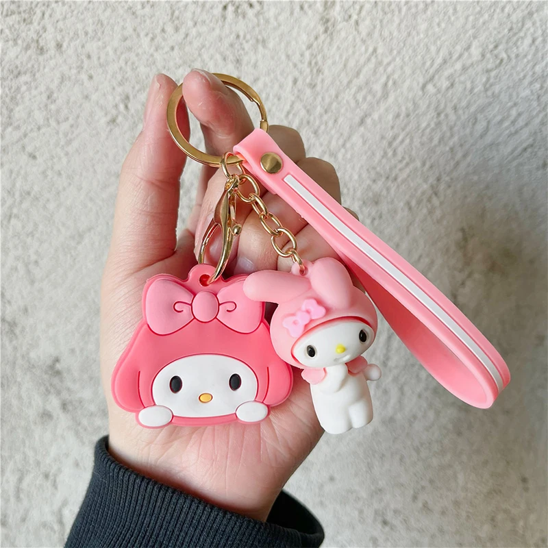 Sanrio Hello Kitty Keychain Silicone Cute Key Case KT Cat Pendant Cinnamoroll Kuromi Melody Access Control Card Case plush keychain key chain