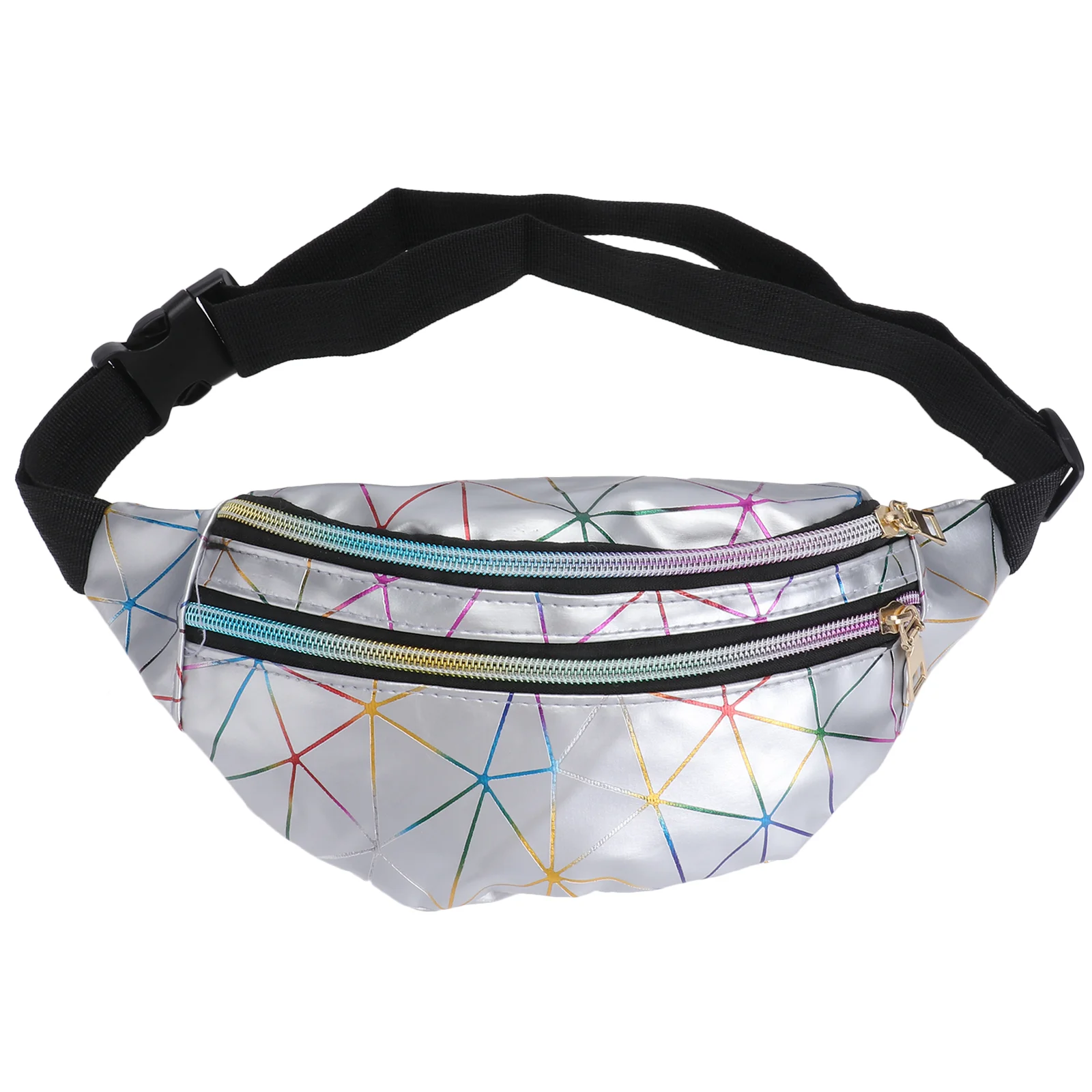 

Waist Bag Holographic Shinning PU Fashion Festival Iridescent Packs for Ladies Men Silver