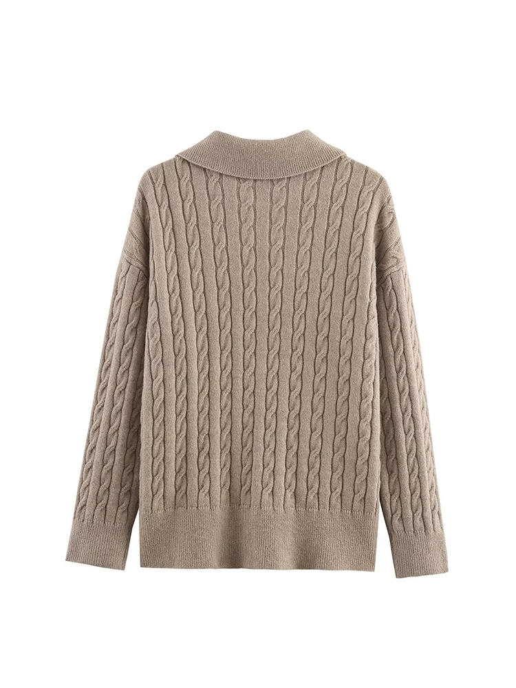 Autumn Elegant Women New Polo Collar Knitted Shirts Fashion Long Sleeve Pullover Sweater Retro Loose Casual Knitted Tops