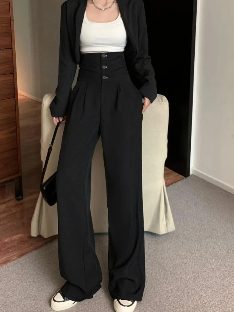 2025 High Waist Suit Pants Women New Arrival Fit Full Length Casula Solid Black Trousers Woman Office Lady