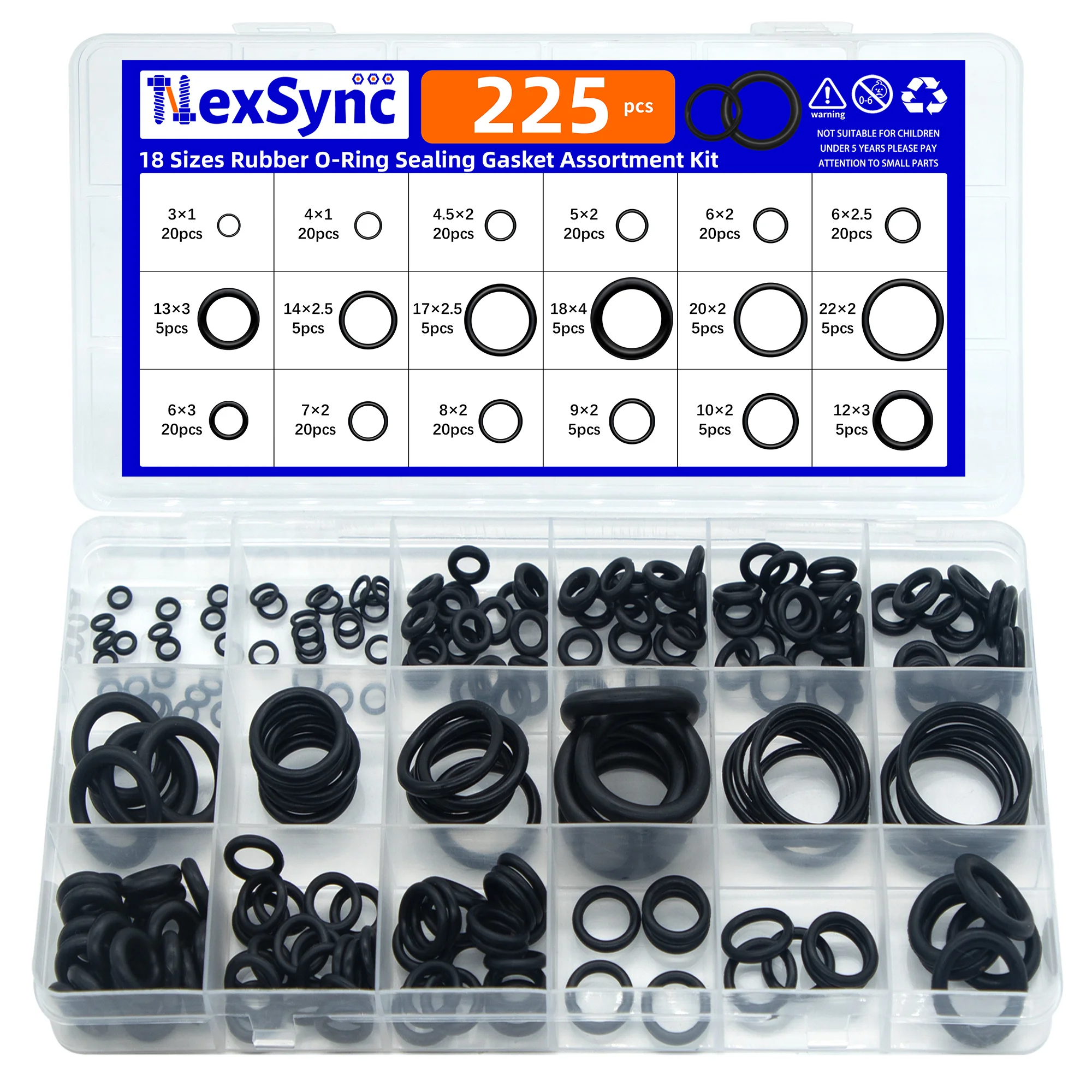 200/225pcs Rubber O Ring Set Gaskets Seal Nitrile Repair Kit
