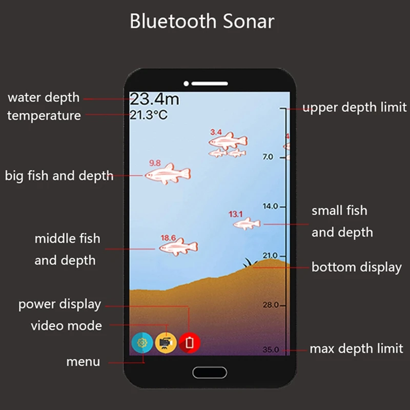 Wireless Bluetooth Smart Sonar Fish Finder 36M/118Ft Portable Outdoor Fishing Equipment For IOS Android