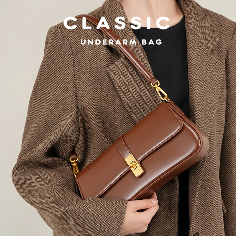 Genuine Leather Women's Shoulder Baguette Crossbody Cowhide Handbags