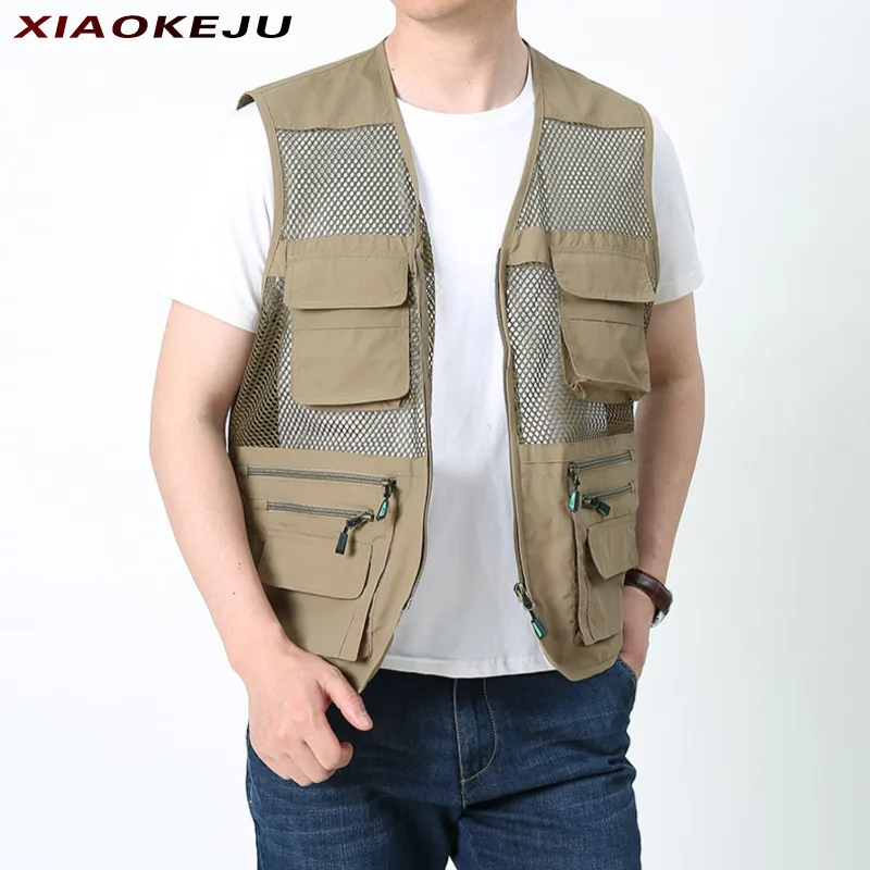 Vest Large Size Men's Clothing Free Shipping Sleeveless Jacket Embroidered Coat Summer MAN Vests Mesh Hunting Motorcyclist Work