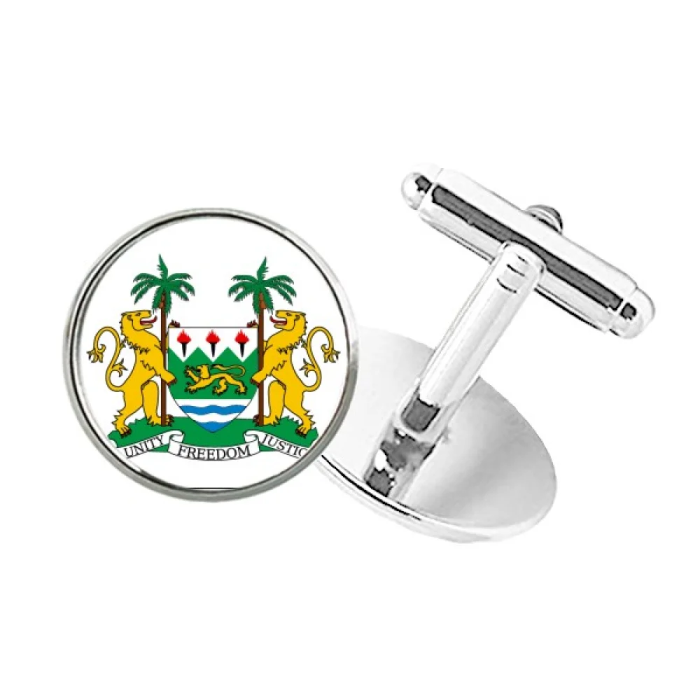 

Sierra Leone Africa National Emblem Round Button Cuff Clip Stud Cufflinks