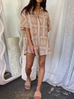 Fashion Vacation Playsuit Women Summer Clothes Boho Graphic Print Single Breasted Short Sleeve Shorts Jumpsuit y2k Streetwear - Image 4