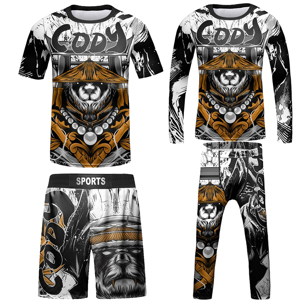 Compression Jersey MMA BJJ Fashion Boys Sets Baby Girl Clothing Set Kids Shorts Sports Bear Sweatshirt Pants 4Pcs Suits Outfits 5