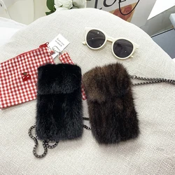 Mink Fur Crossbody Bag for Women, Cute Exquisite Coin Purse, Small Mobile Phone Bag, Women's All-Match Shoulder Phone Bag