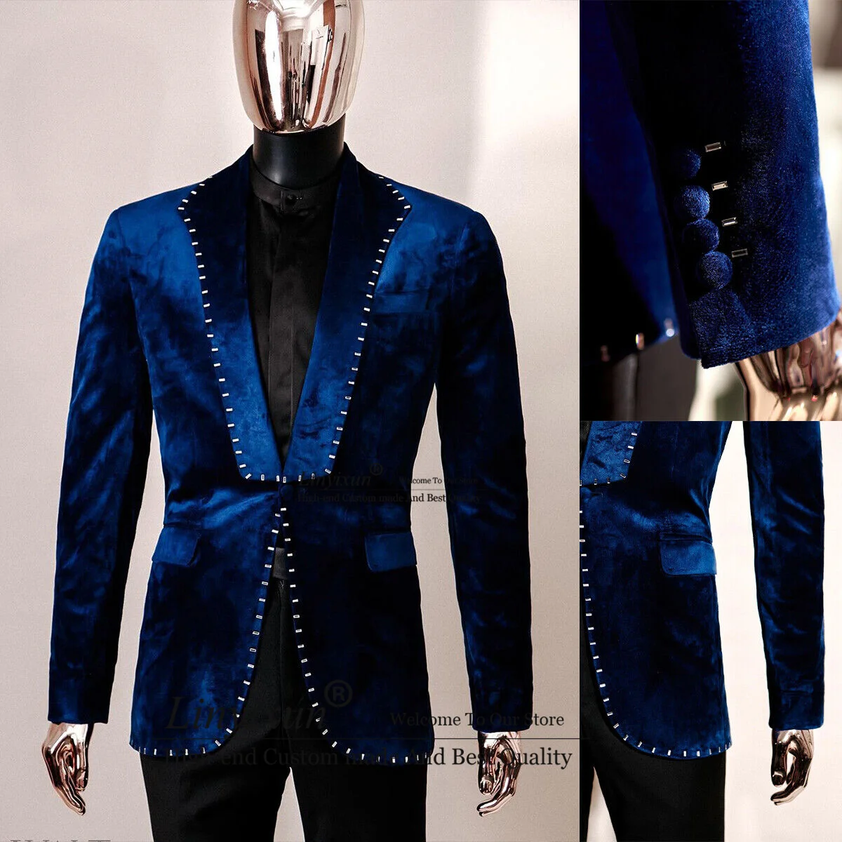 

Luxury Beaded Mens Suits Wedding Groom Tuxedo Formal Occasion Rhinestone Slim Prom Blazer 2 Piece trajes elegante para hombres