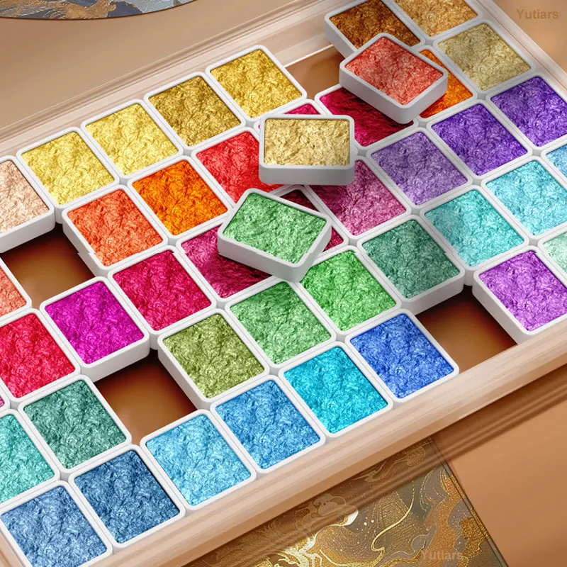 Pearlescent Solid Watercolor Paint Set 12/20/24/60 Color Acuarelas Pigment Glitter Watercolor Painting Artists School Supplies