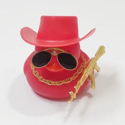 Vibrant Yellow Duckling with Weapon - Cute Rubber Dashboard Ornament (Red Set)